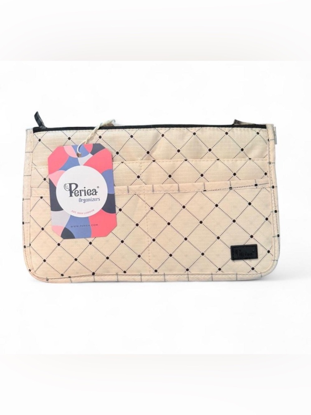 PERIEA purse organizer, NWT.Cream w/ black print. Easily change from bag to bag